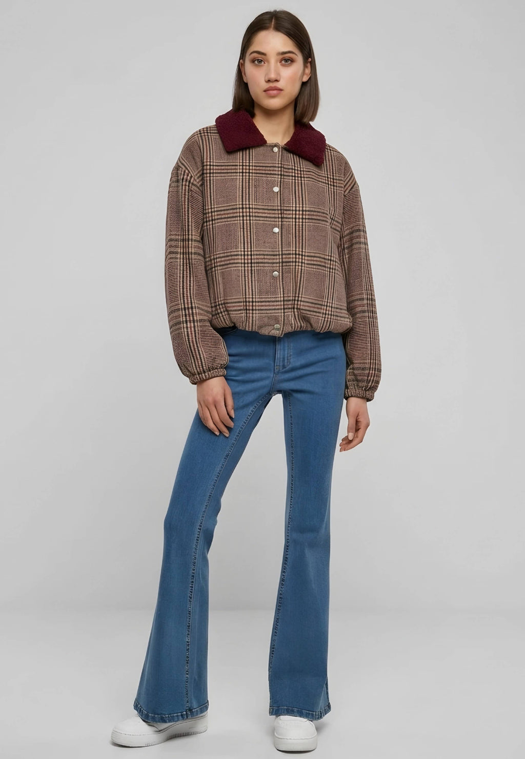 Checked bomber jacket with teddy collar