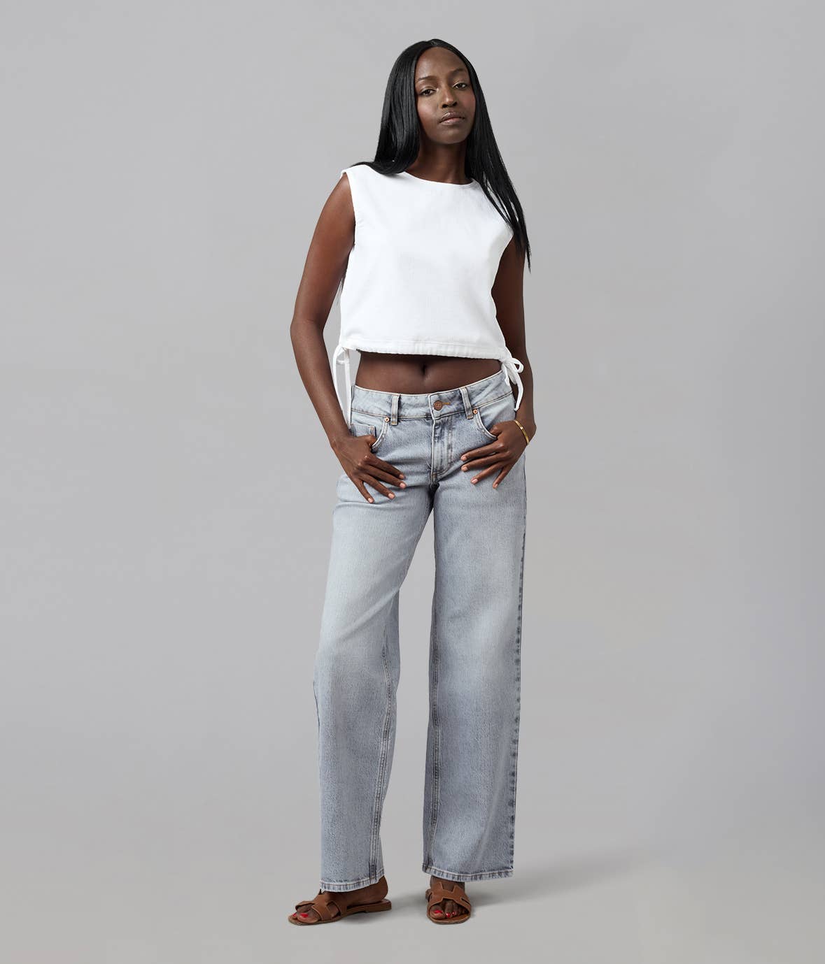 Leah Mid Rise Comfort Straight Grey Jeans