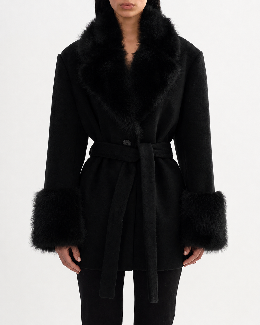 Marion Knit Wool Blend Coat - Black