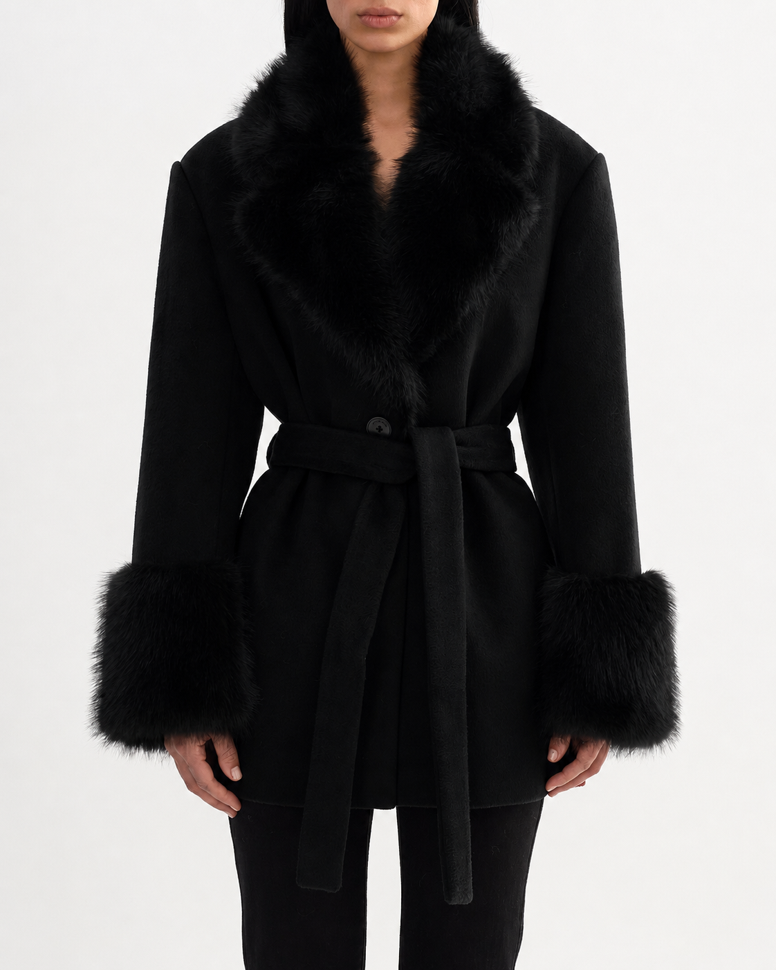 Marion Knit Wool Blend Coat - Black