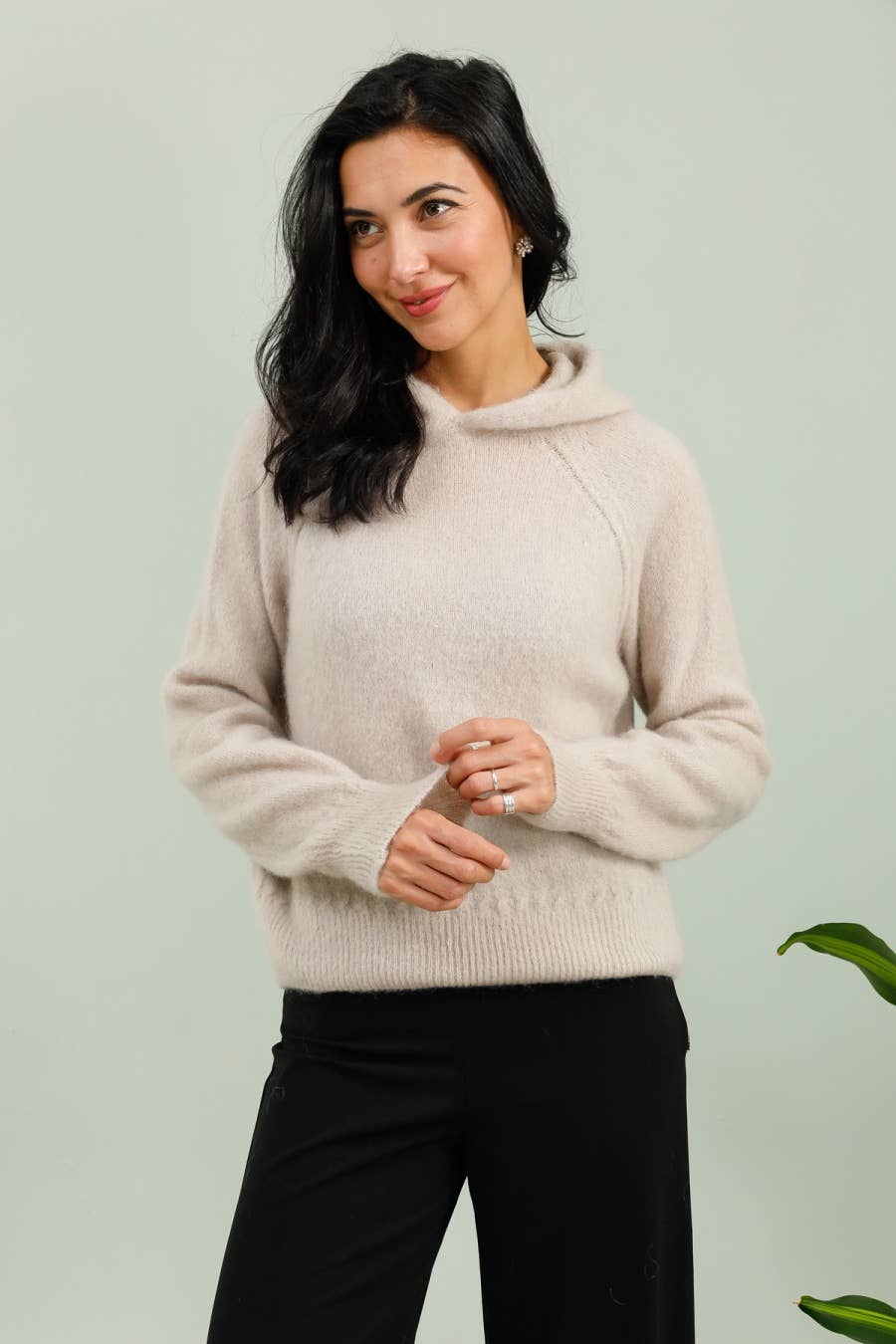 Hoodie-style sweater mohair