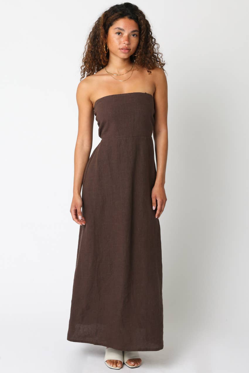 Irise Linen Maxi Dress Brown