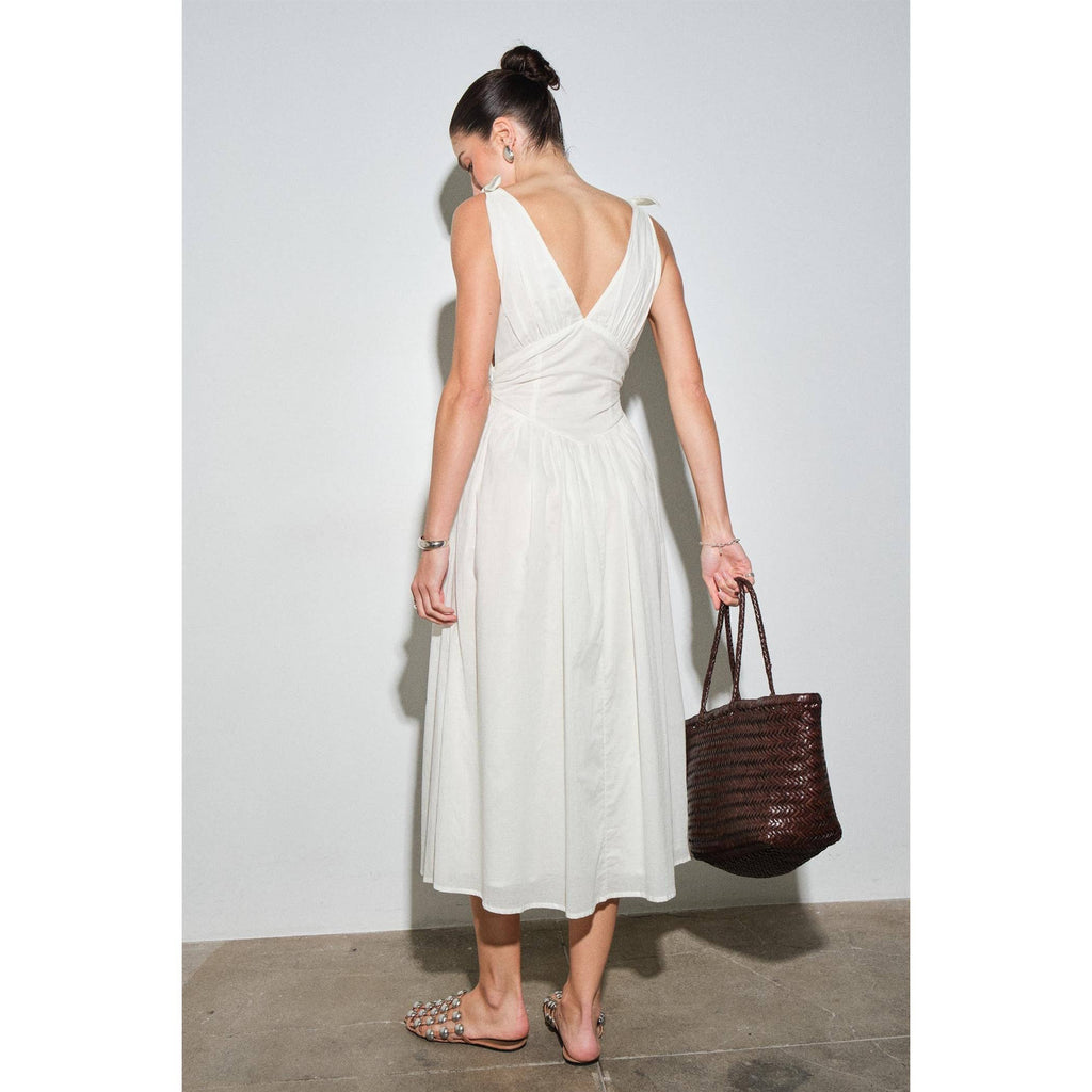 Robe longue en popeline de coton avec corset à la taille