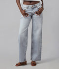 Leah Mid Rise Comfort Straight Grey Jeans