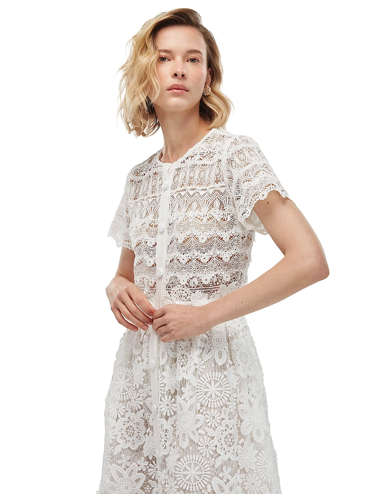 Waimari Grace lace dress in white — lace detail