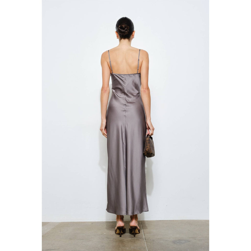 Clarisse Embroidered Satin Slip Maxi Dress