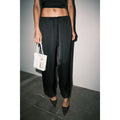 Satin Lace Hem Wide Leg Pants