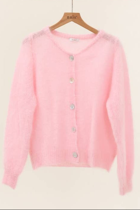 Mohair Round Neck Buttoned Cardigan