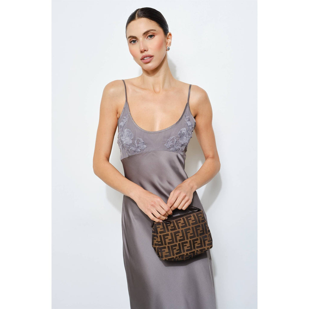 Clarisse Embroidered Satin Slip Maxi Dress