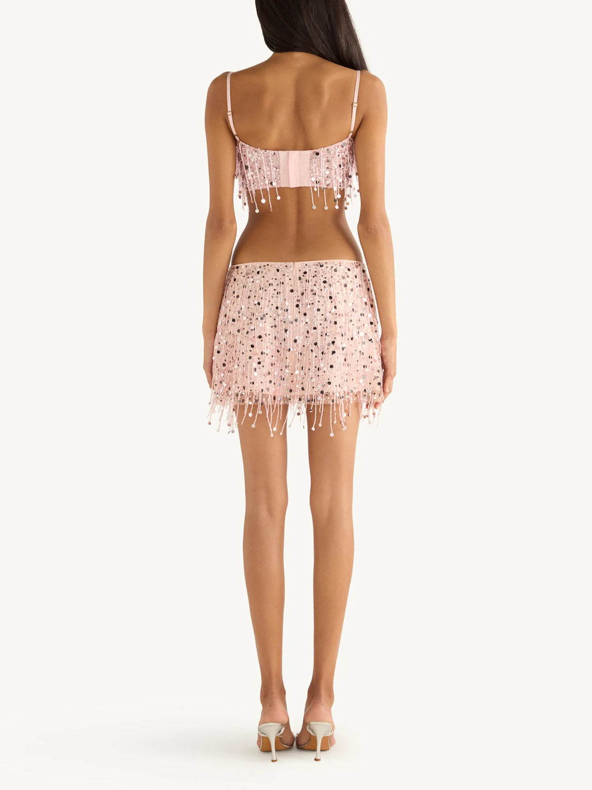 YASMIN HAND BEADED MINI SKIRT - Blush