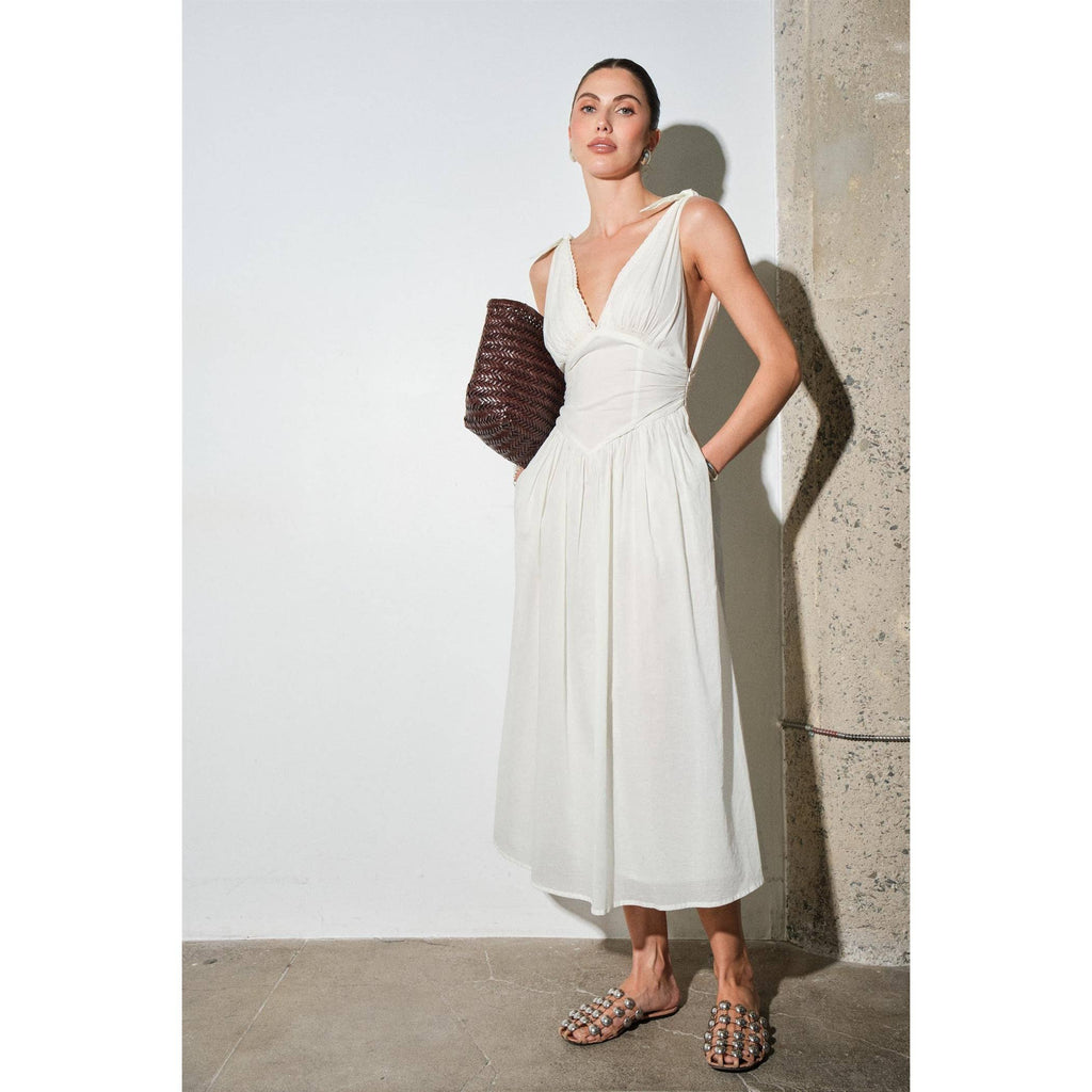 Robe longue en popeline de coton avec corset à la taille