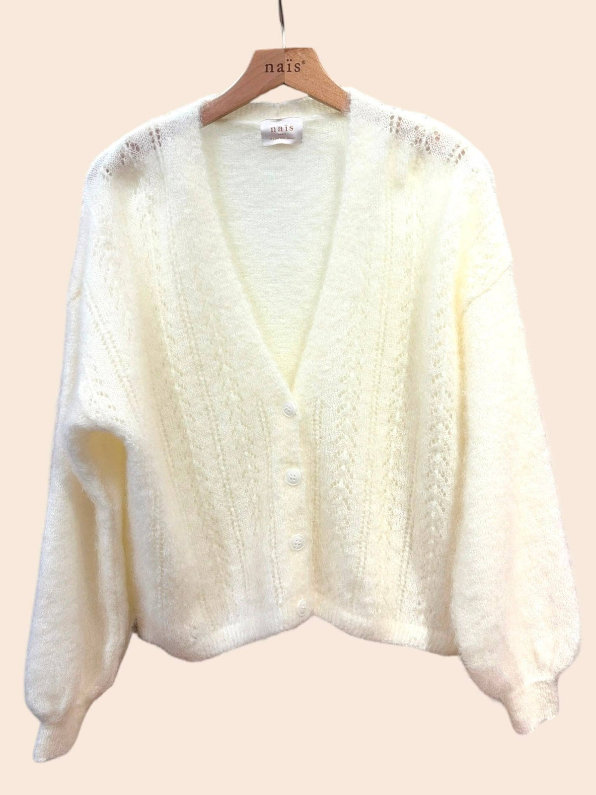 Openwork V-neck buttoned cardigan mohair