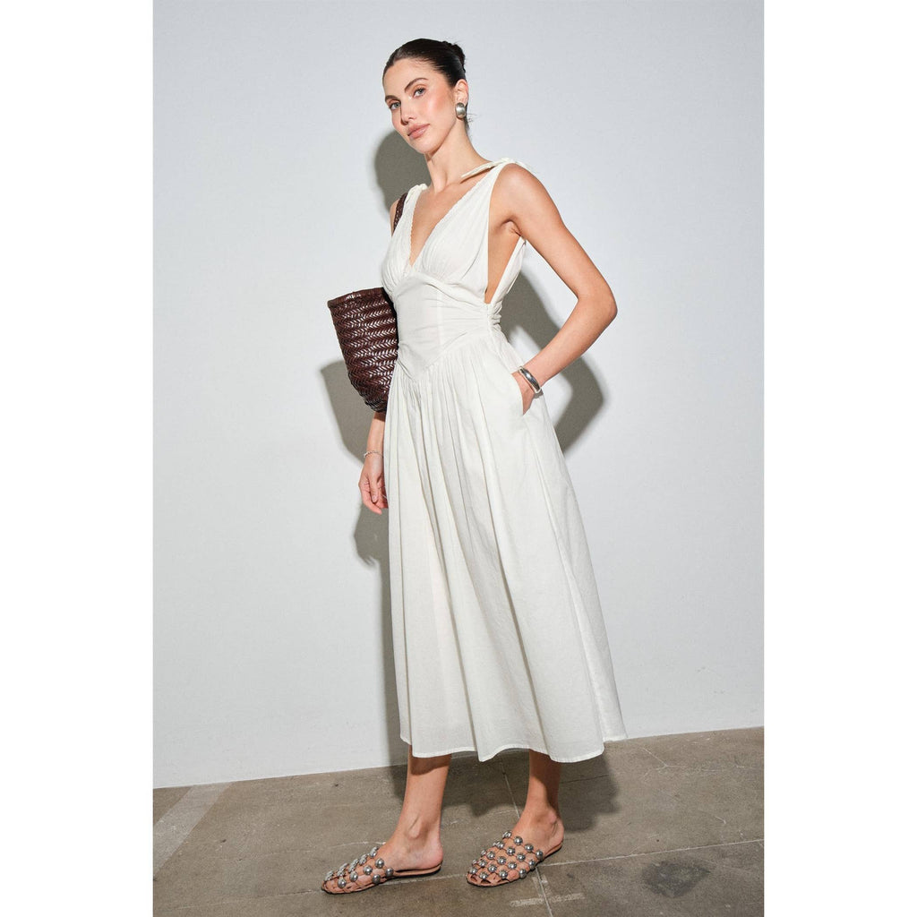 Robe longue en popeline de coton avec corset à la taille