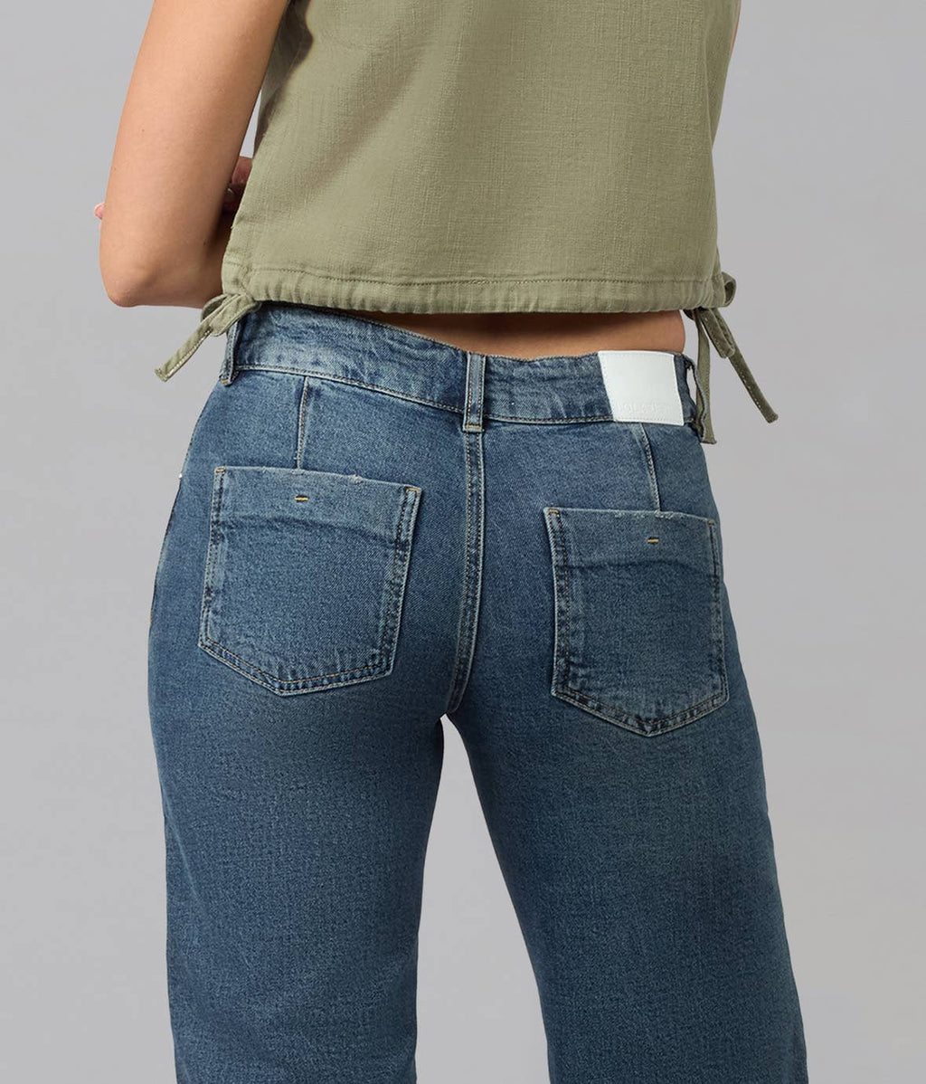Isabelle Mid Rise Comfort Straight Jeans Film Noir