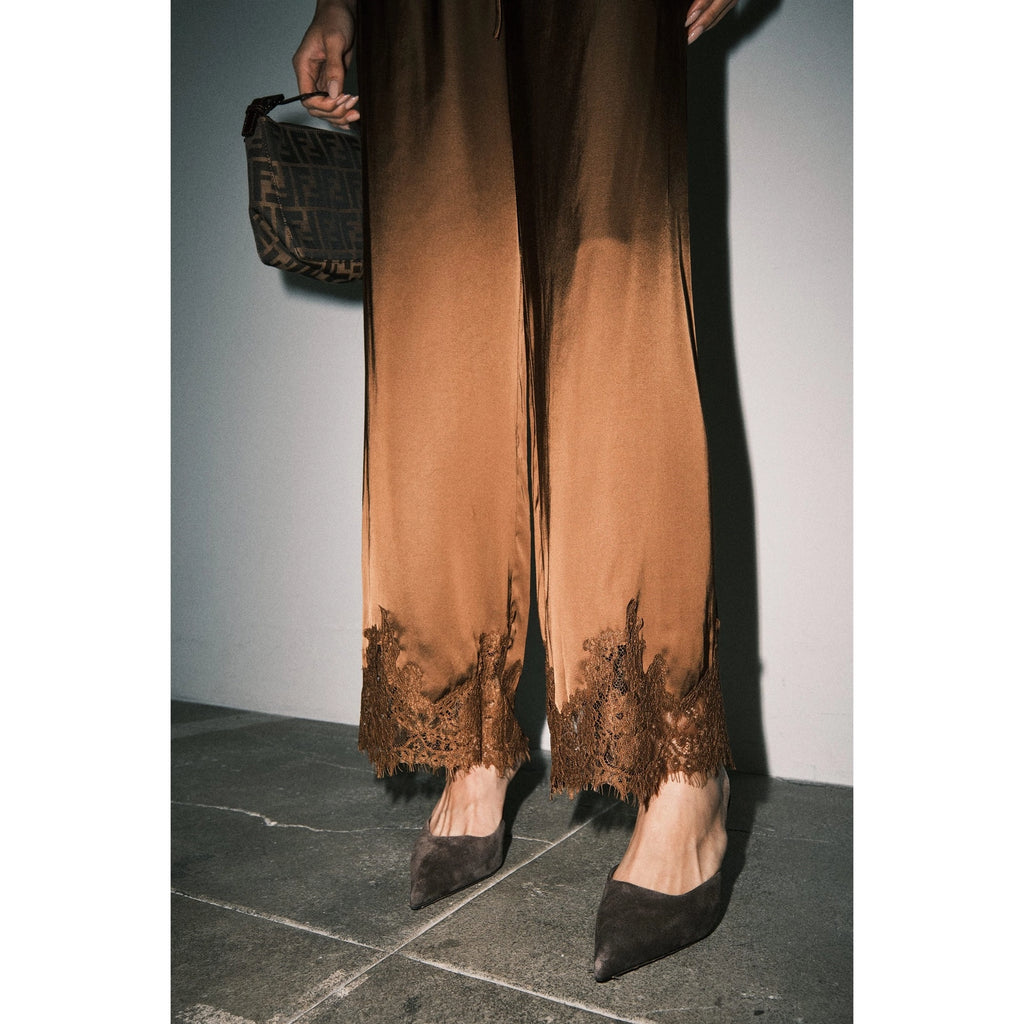 Satin Lace Hem Wide Leg Pants