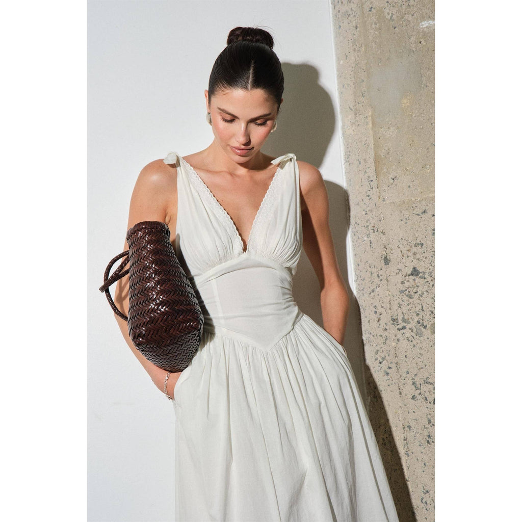 Robe longue en popeline de coton avec corset à la taille