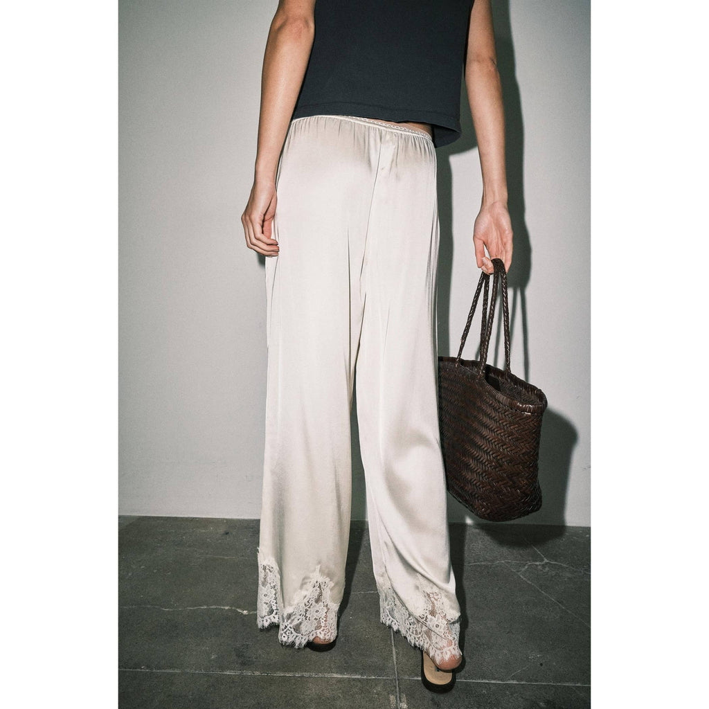 Satin Lace Hem Wide Leg Pants