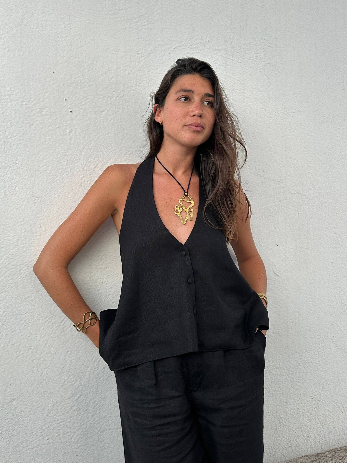 Black linen Top Mill