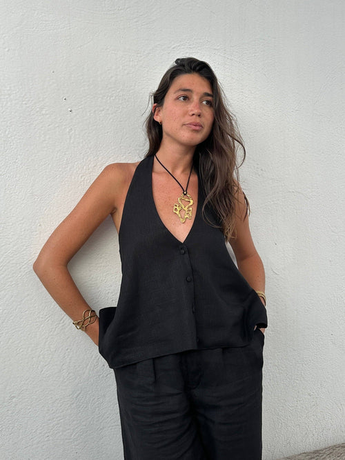 Black linen Top Mill