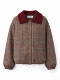 Checked bomber jacket with teddy collar
