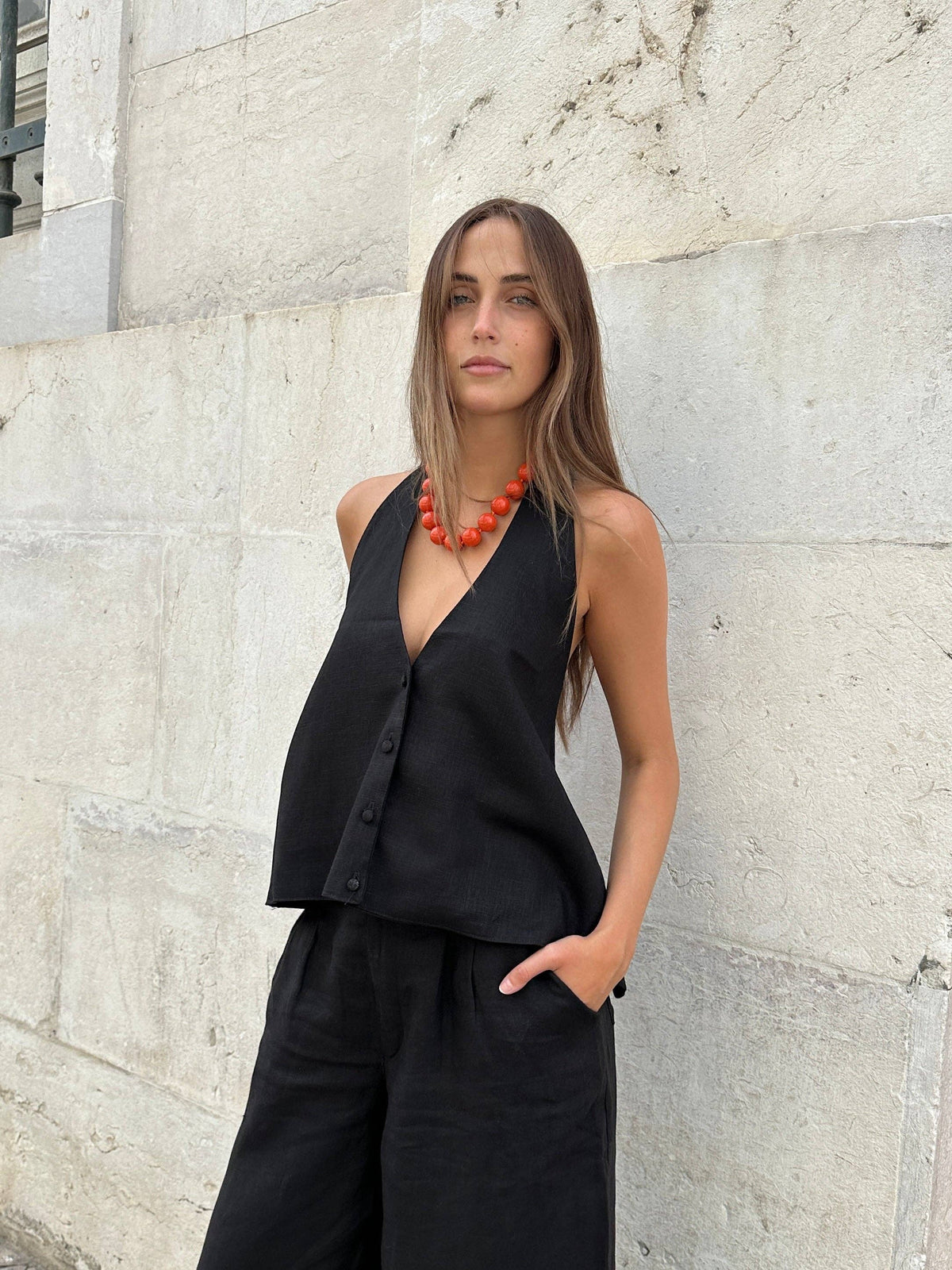 Black linen Top Mill