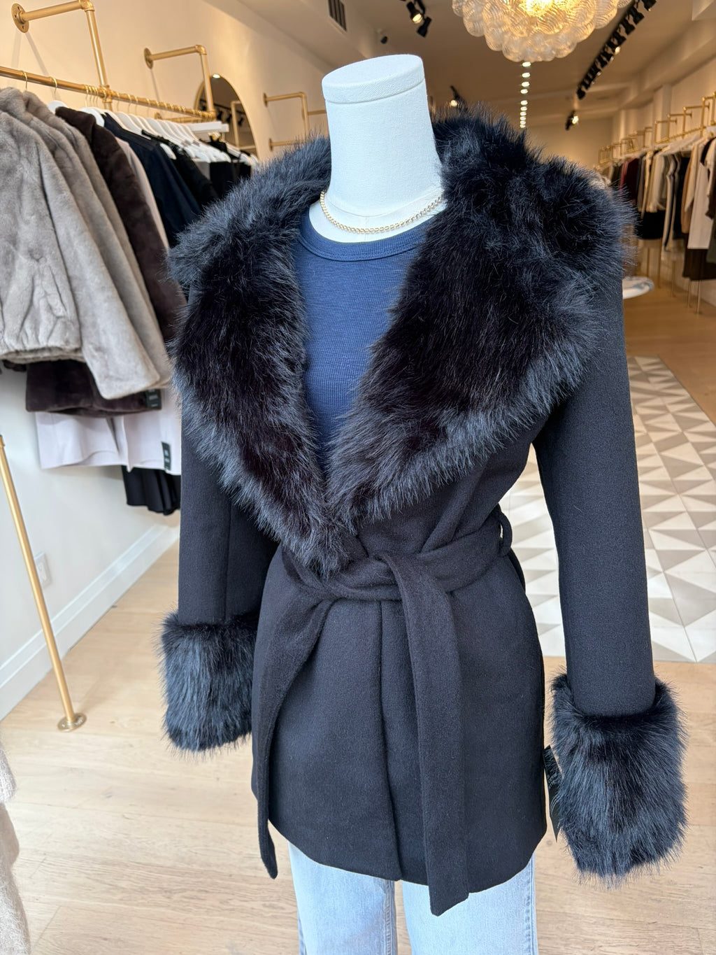 Marion Knit Wool Blend Coat - Black