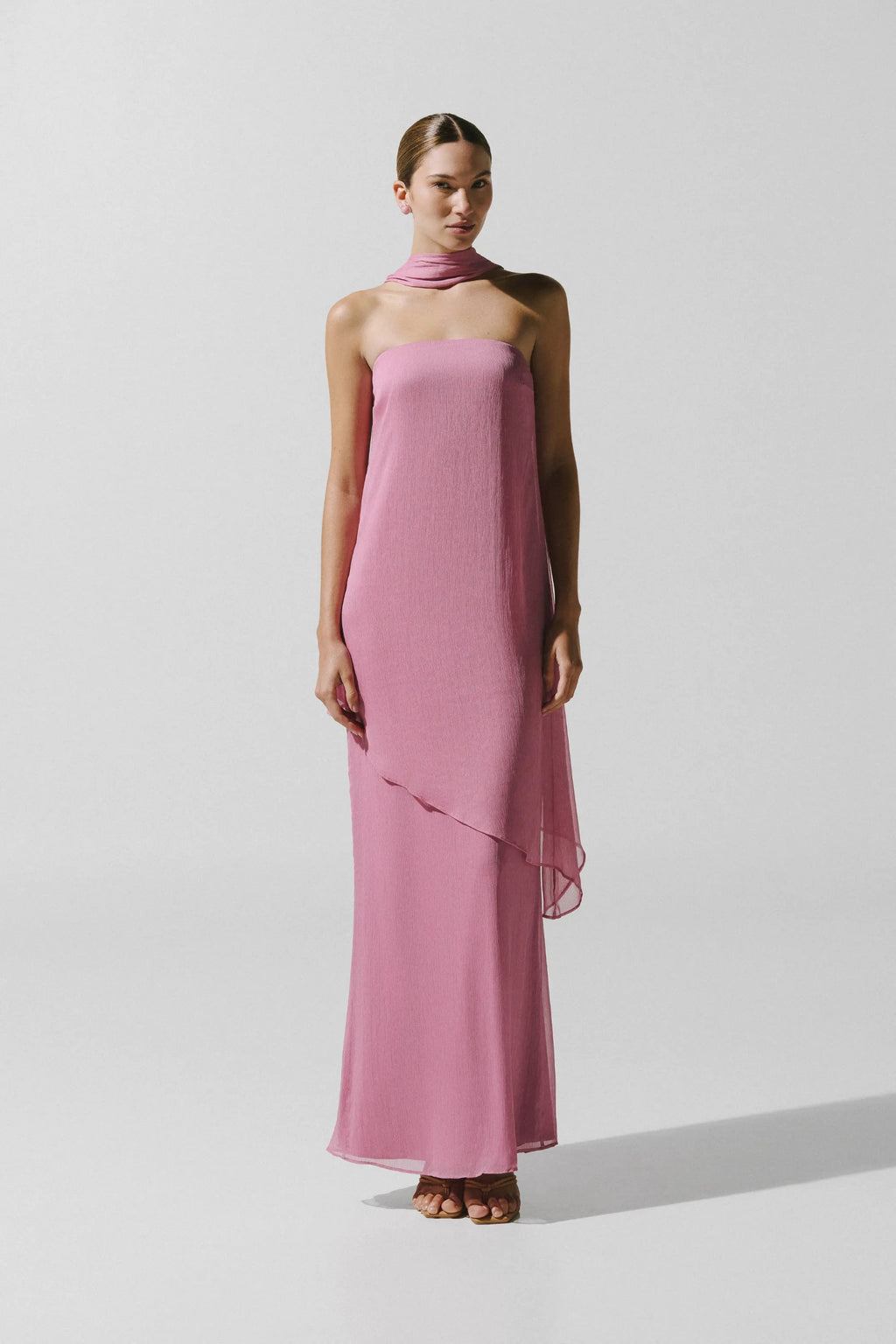 BAOBAB El Maxi Dress in Rosato - strapless chiffon maxi dress, front view