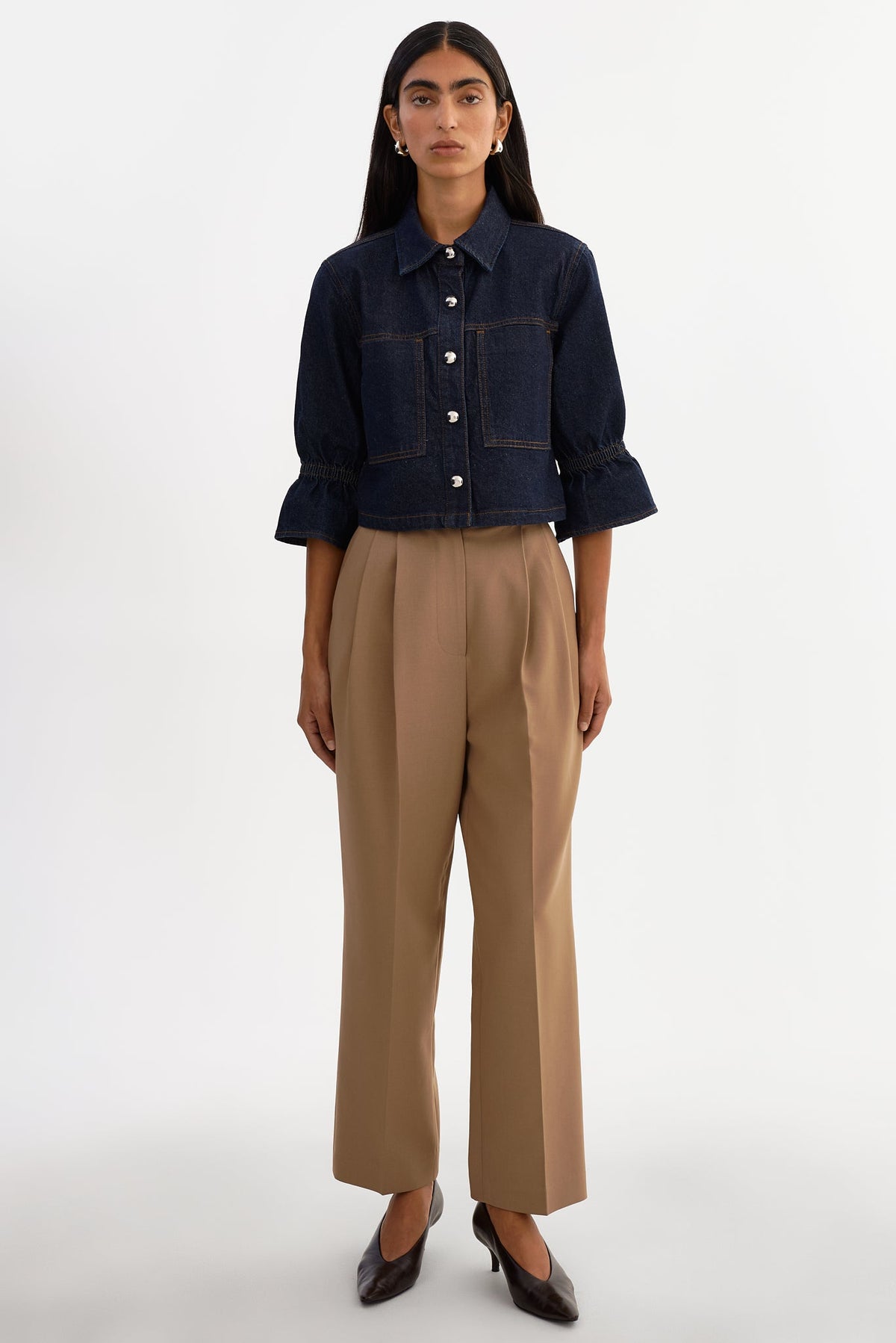 Carolina Ruffle Sleeve Denim Jacket in Indigo
