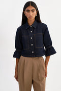 Carolina Ruffle Sleeve Denim Jacket in Indigo