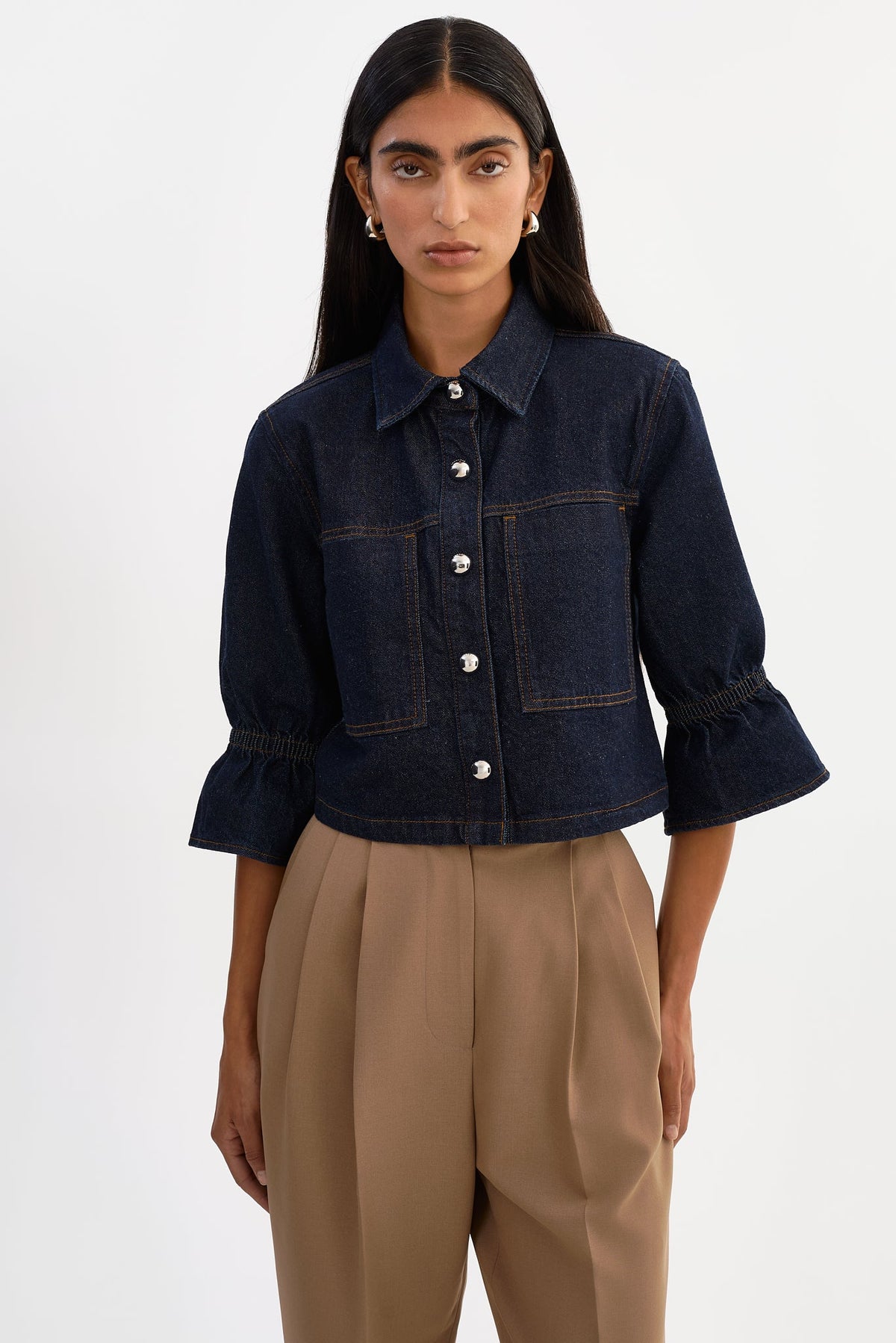 Carolina Ruffle Sleeve Denim Jacket in Indigo