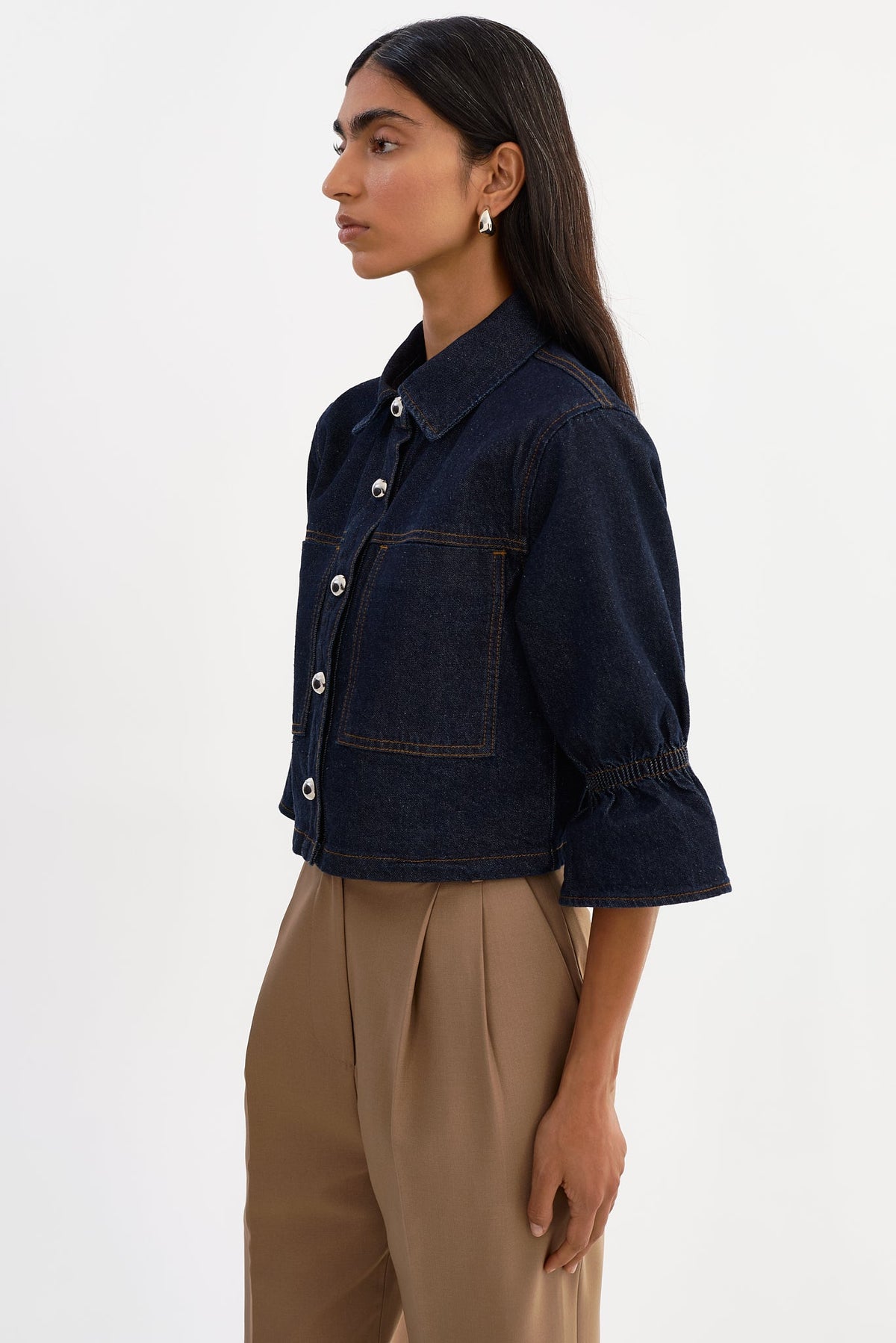 Carolina Ruffle Sleeve Denim Jacket in Indigo