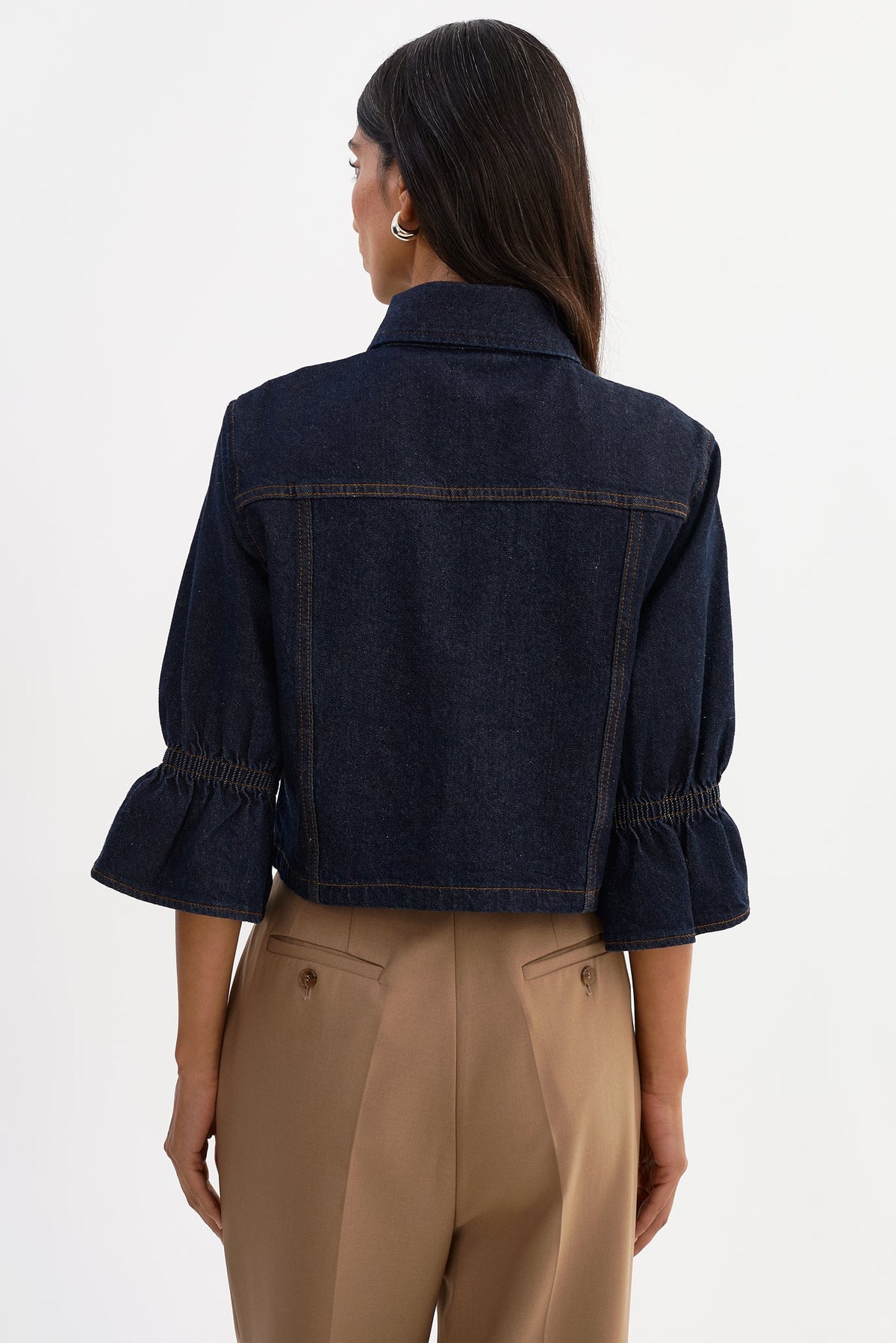 Carolina Ruffle Sleeve Denim Jacket in Indigo