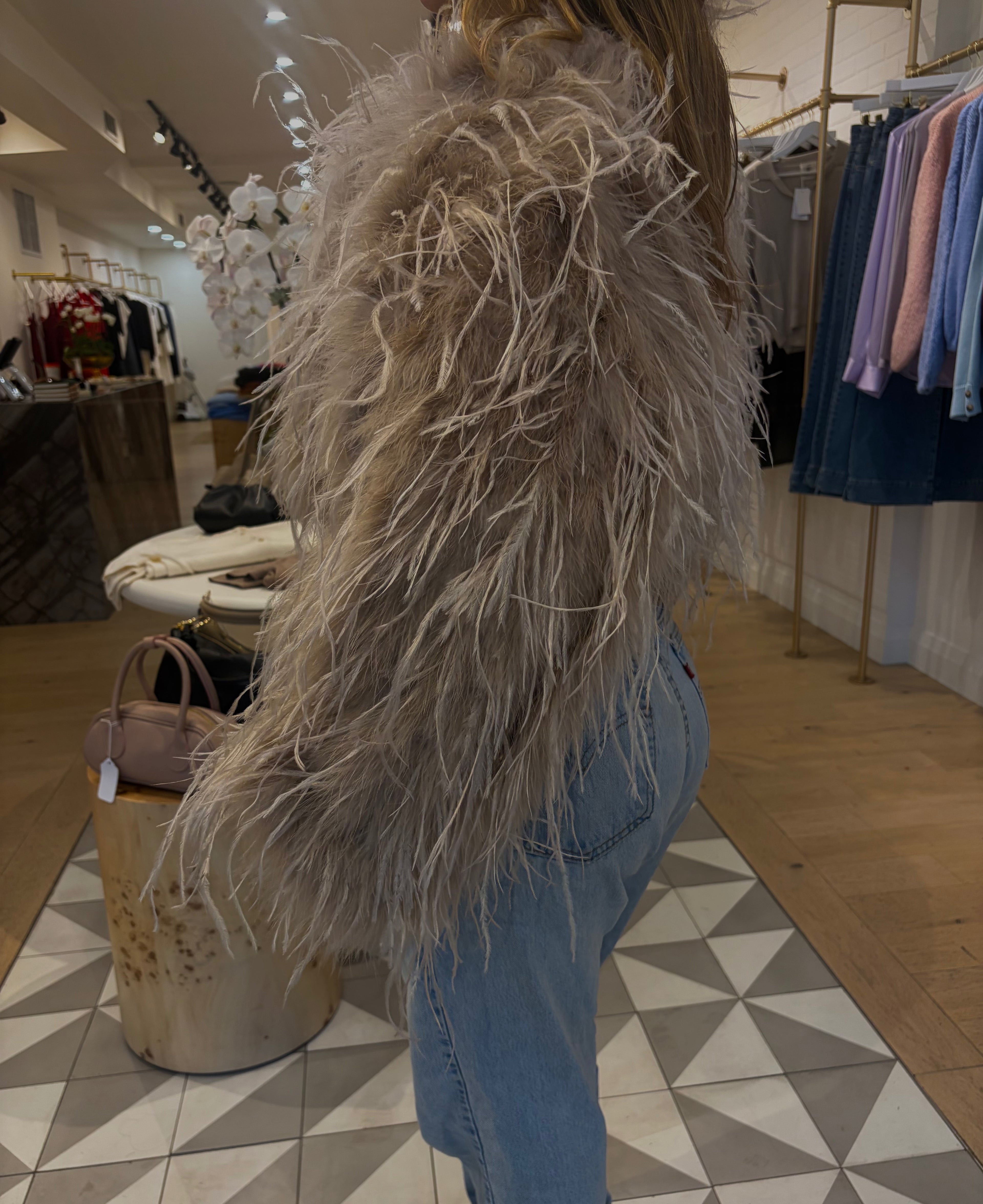 Billa Ostrich Feather Jacket - Champagne