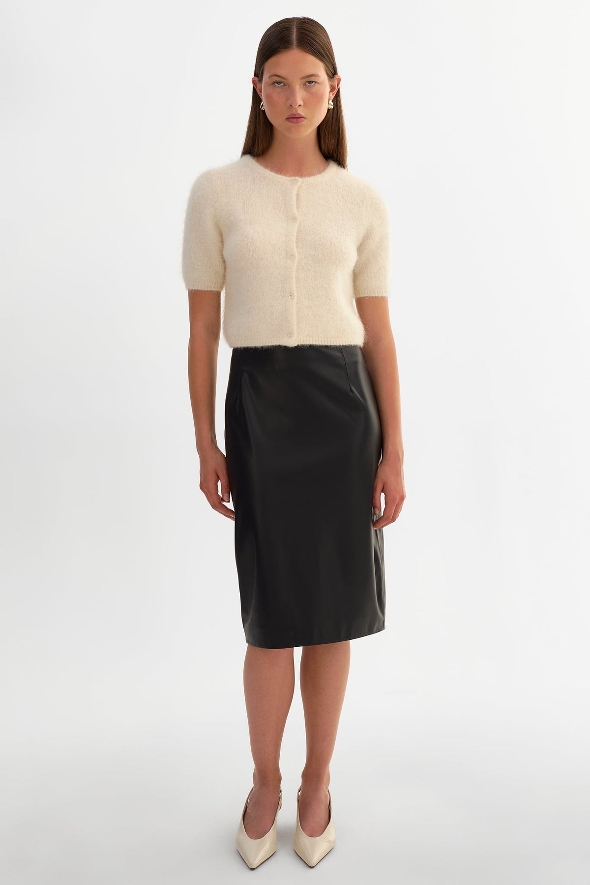 LUCIANA faux leather pencil skirt in black — front view