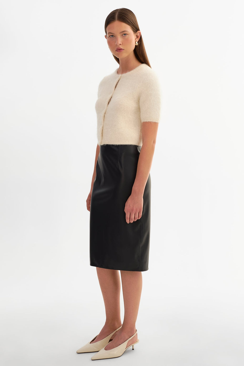 LUCIANA faux leather pencil skirt in black — styled view