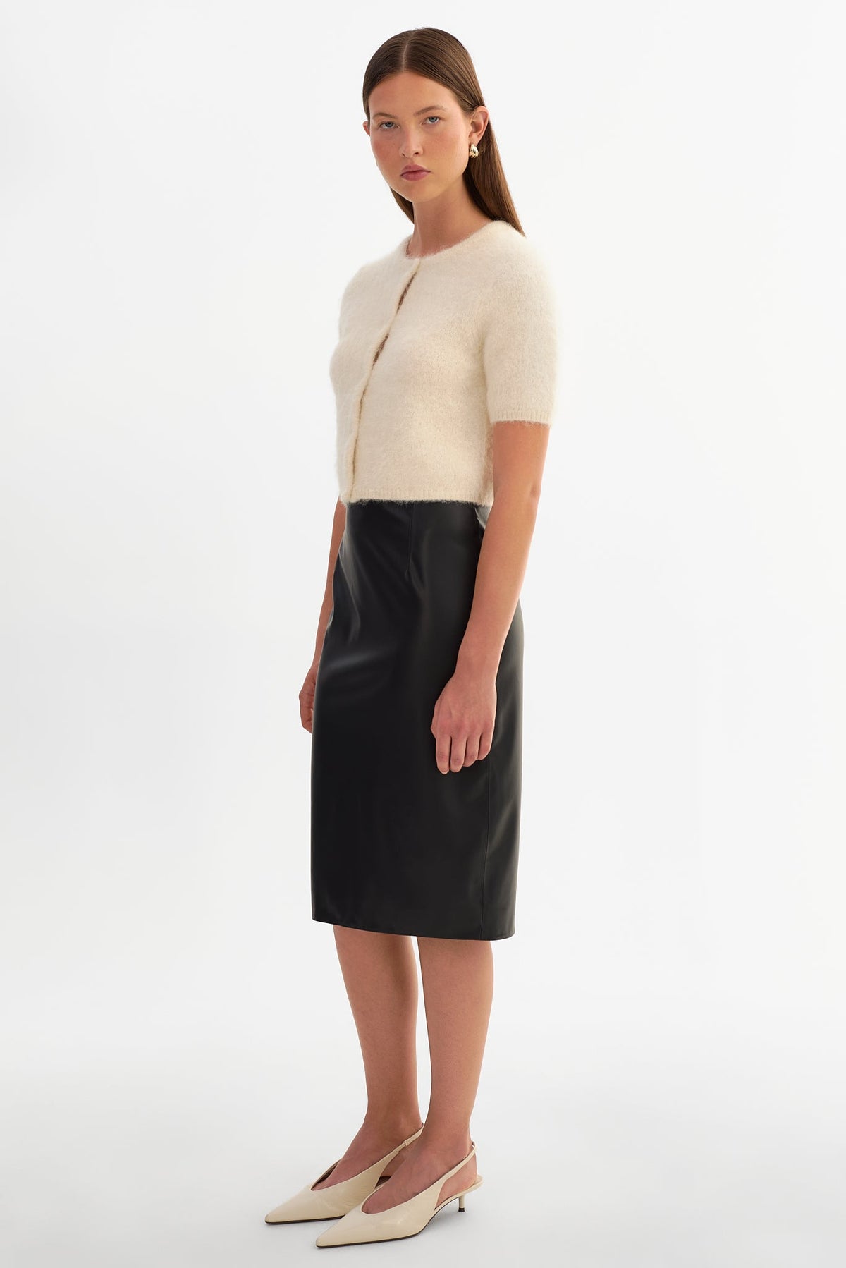 LUCIANA faux leather pencil skirt in black — styled view