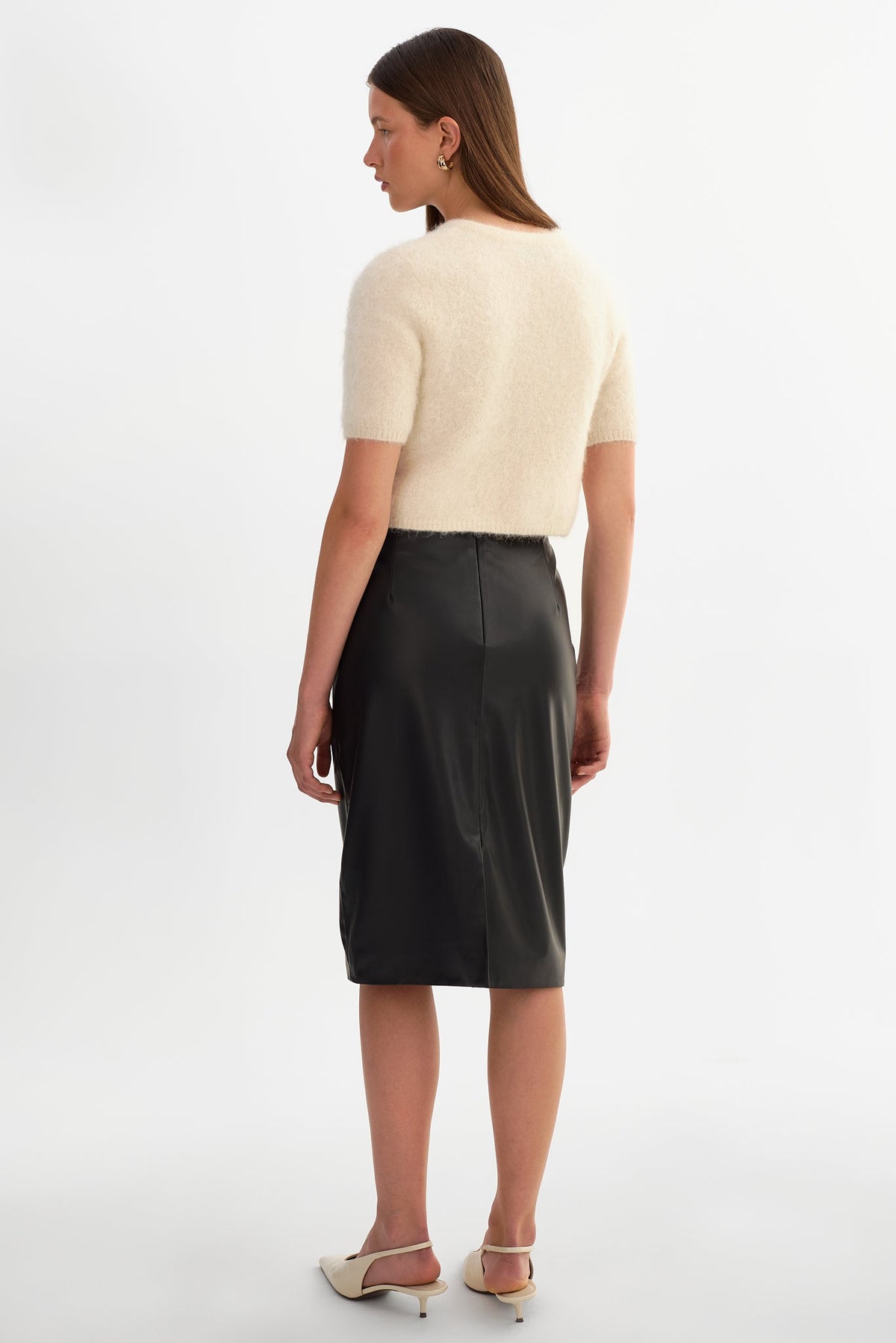 LUCIANA faux leather pencil skirt in black — detail view