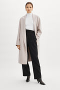 THARA shawl collar wool coat in Feather Grey - front view