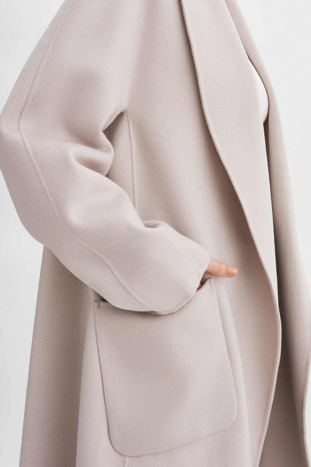 THARA shawl collar wool coat in Feather Grey - back view