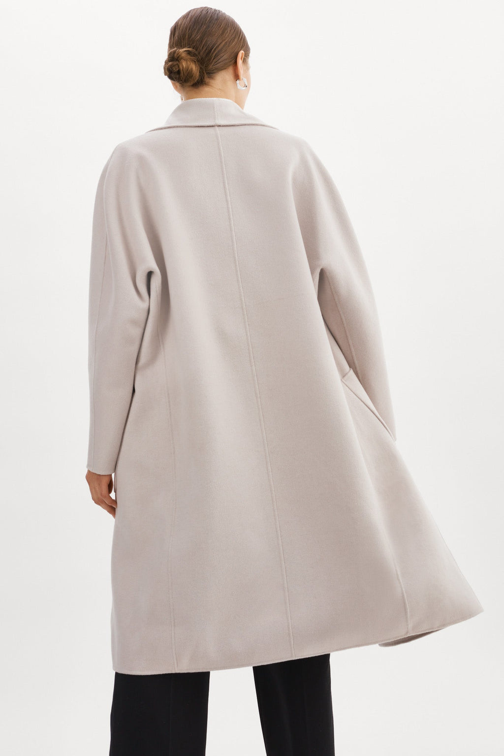 THARA shawl collar wool coat in Feather Grey - shawl collar detail