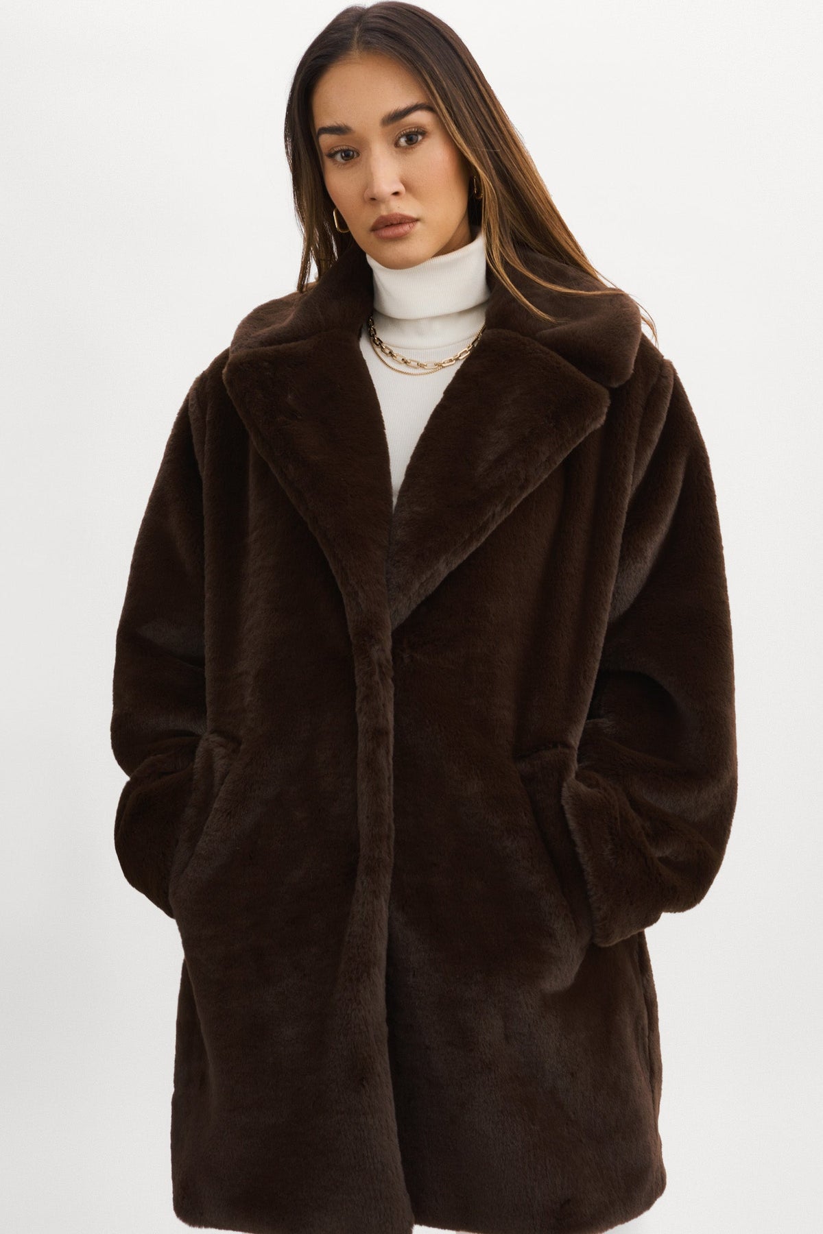 Linnea Faux Fur Coat in Bitter Chocolate