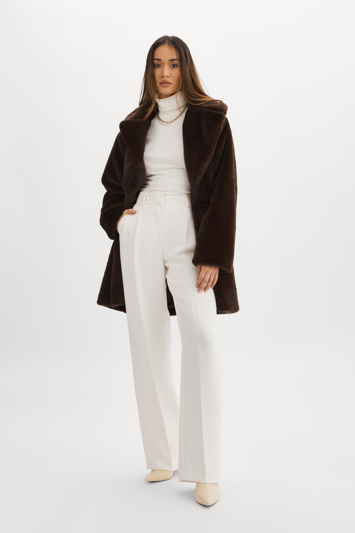 Linnea Faux Fur Coat in Bitter Chocolate