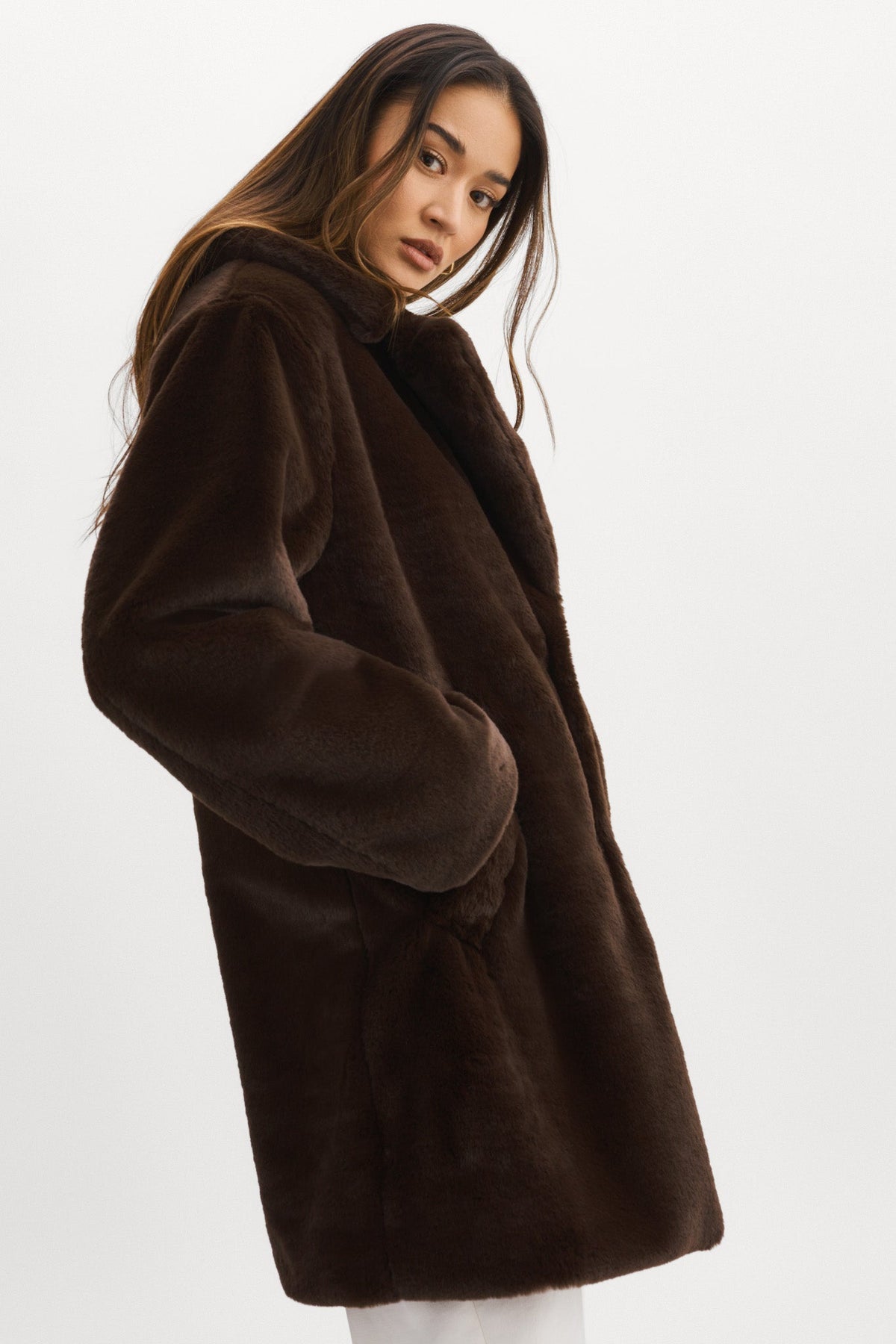 Linnea Faux Fur Coat in Bitter Chocolate