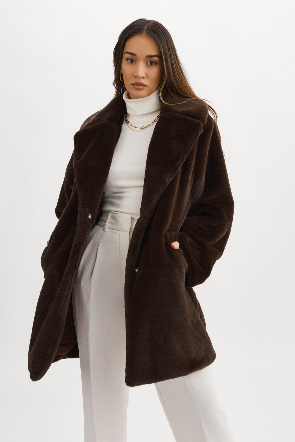 Linnea Faux Fur Coat in Bitter Chocolate