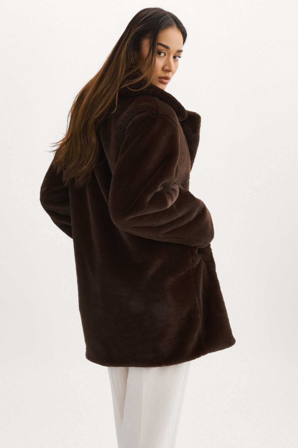 Linnea Faux Fur Coat in Bitter Chocolate