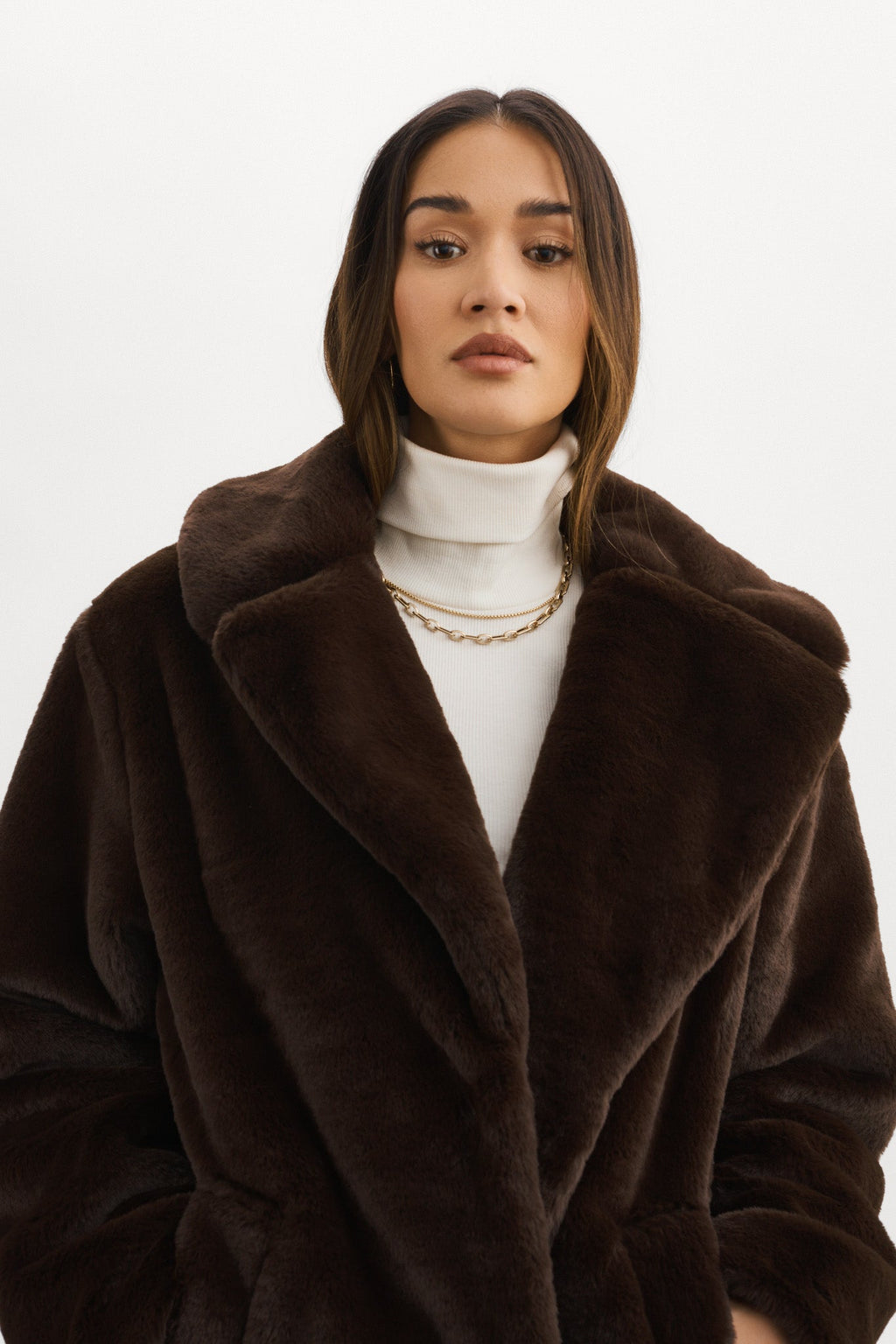 Linnea Faux Fur Coat in Bitter Chocolate