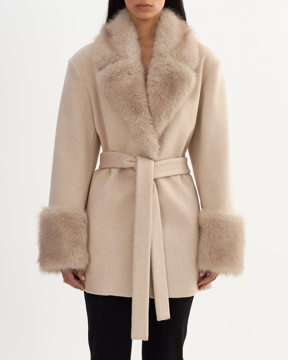 Marion Knit Wool Blend Coat - Heather Beige