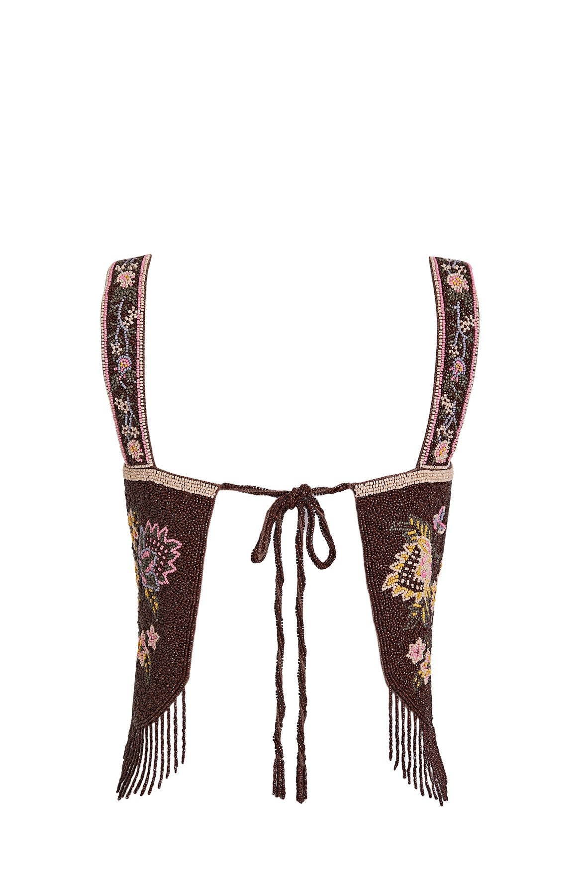 Aida hand-beaded crop top — back view with adjustable ties