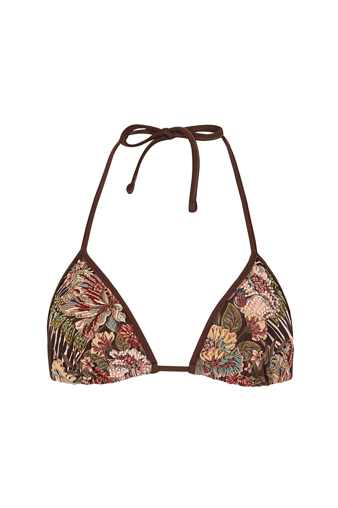 Ludovica bikini top in embroidered zebra print — embroidery detail