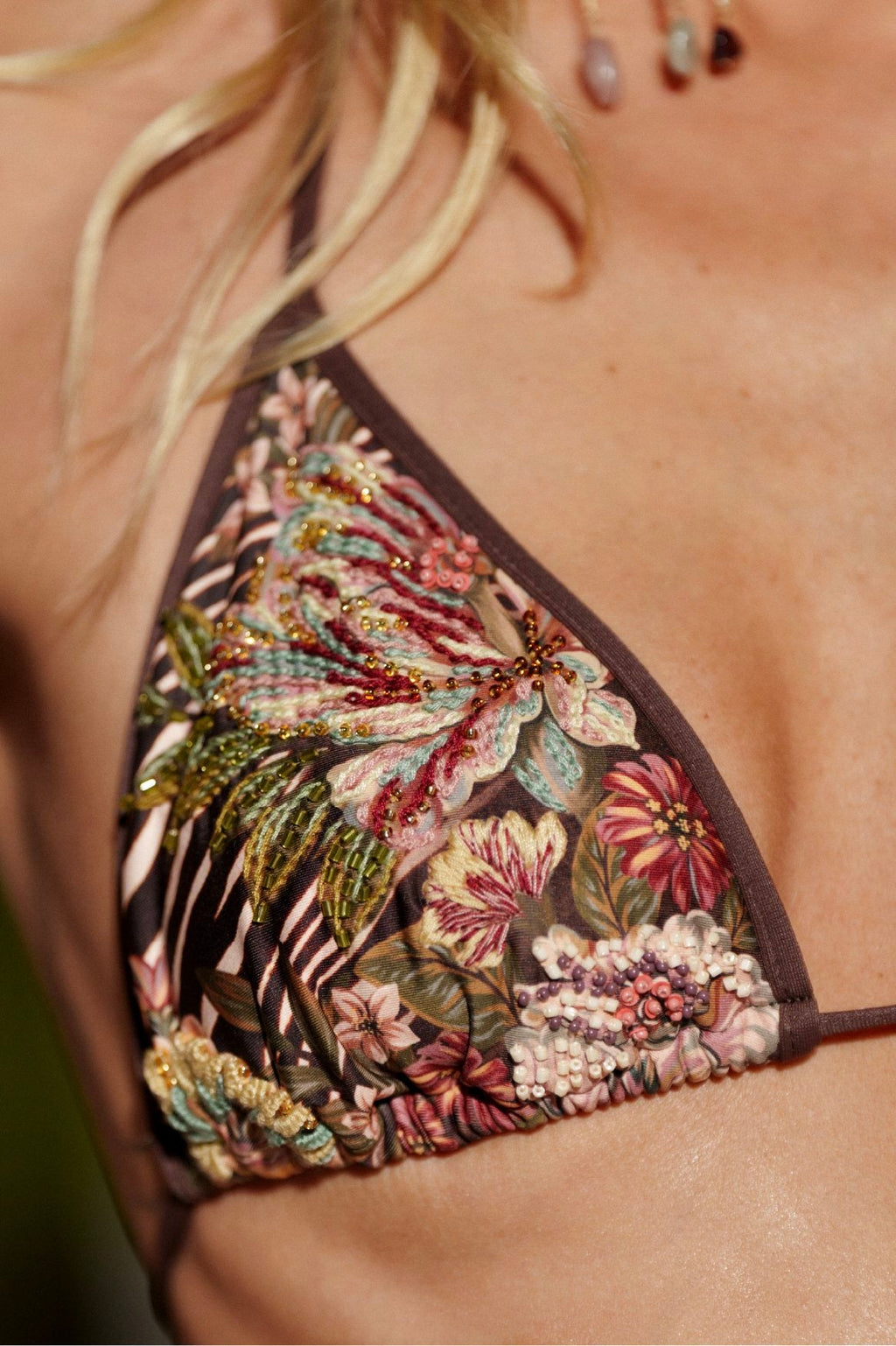 Ludovica bikini top in embroidered zebra print — alternate view